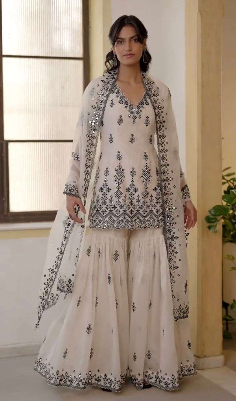 indian sharara plazzo suit white and black embroidery suits indian gharara white colour with black embroidery suits indian suits collection