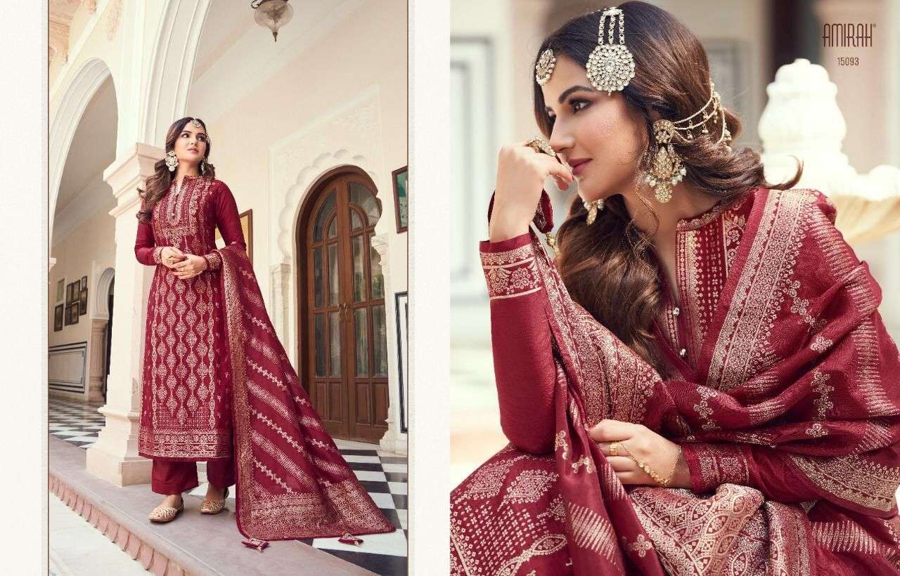 Amirah catalogue maariyah series 15091 to 15095 pure viscose dola jacquard indian straight suit collection 