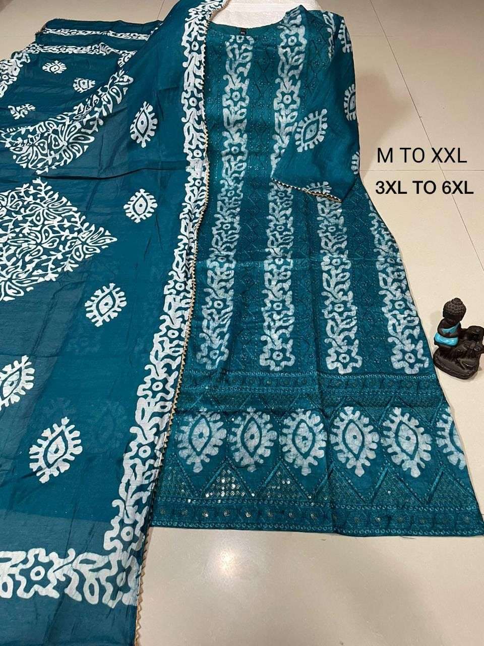 batik kurtie with all over sequnce with beautifull daman work hevay batik print duppta premium muslin silk kurtie 3xl to 6xl size kurtie wholesaler of kurtie in gujarat