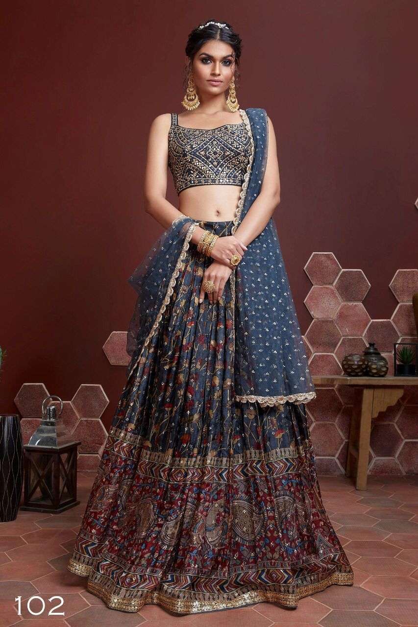 mandakini lehenga series 101 to 106 indian designer lehenga in wholesale price heavy silk lehenga indian designer lehenga 