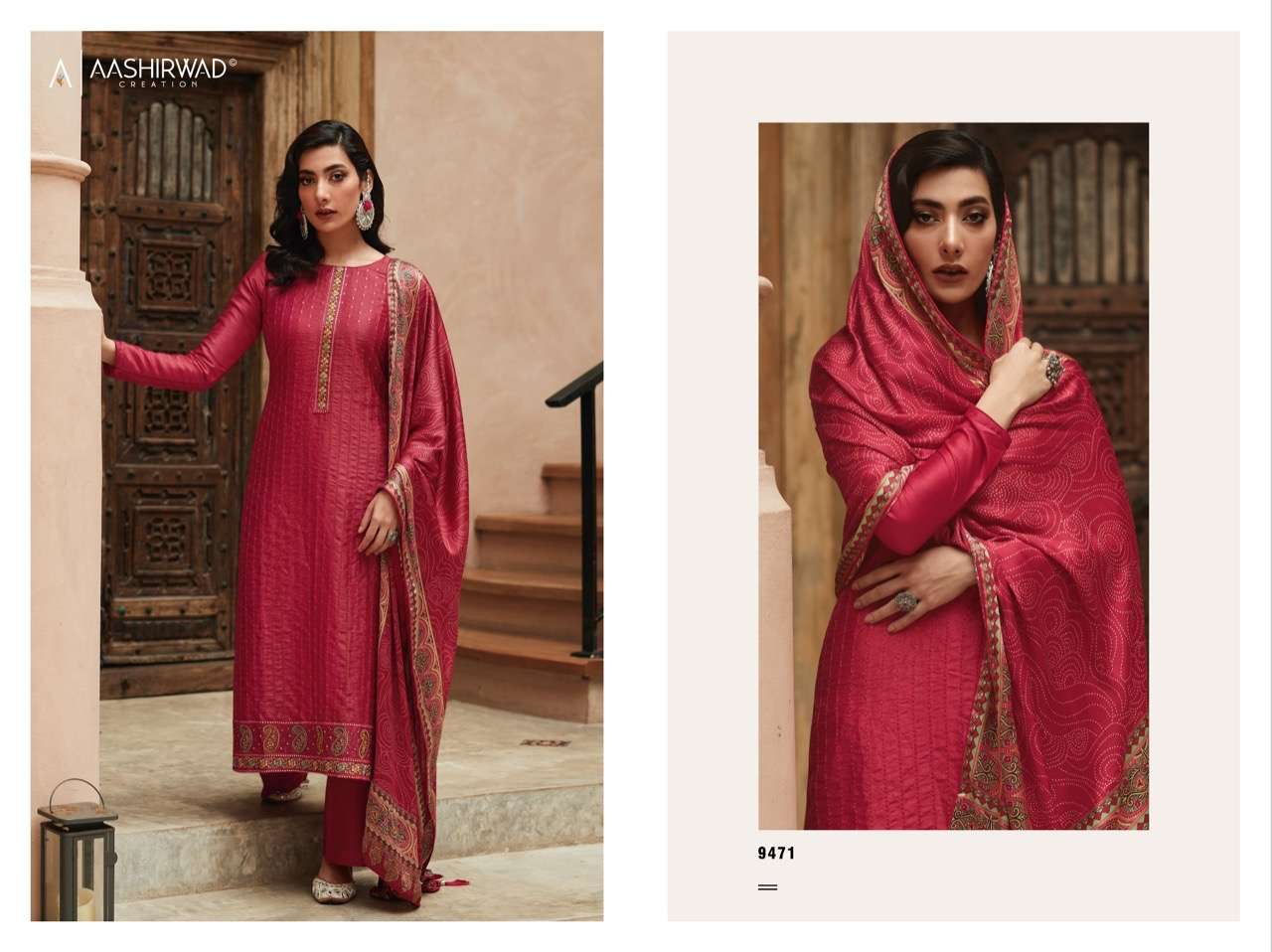 aashirwaad catalogue bandhej 9471 series straight suit collection premium dream silk dress wholesaler of catalogue suit in surat