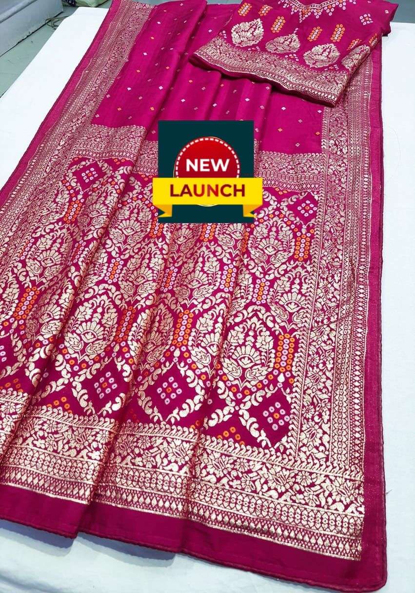 beautifull banarasi saree bandhni cotton silk saree beautiful jari weaving with mina weaving butti n Border in all over saree