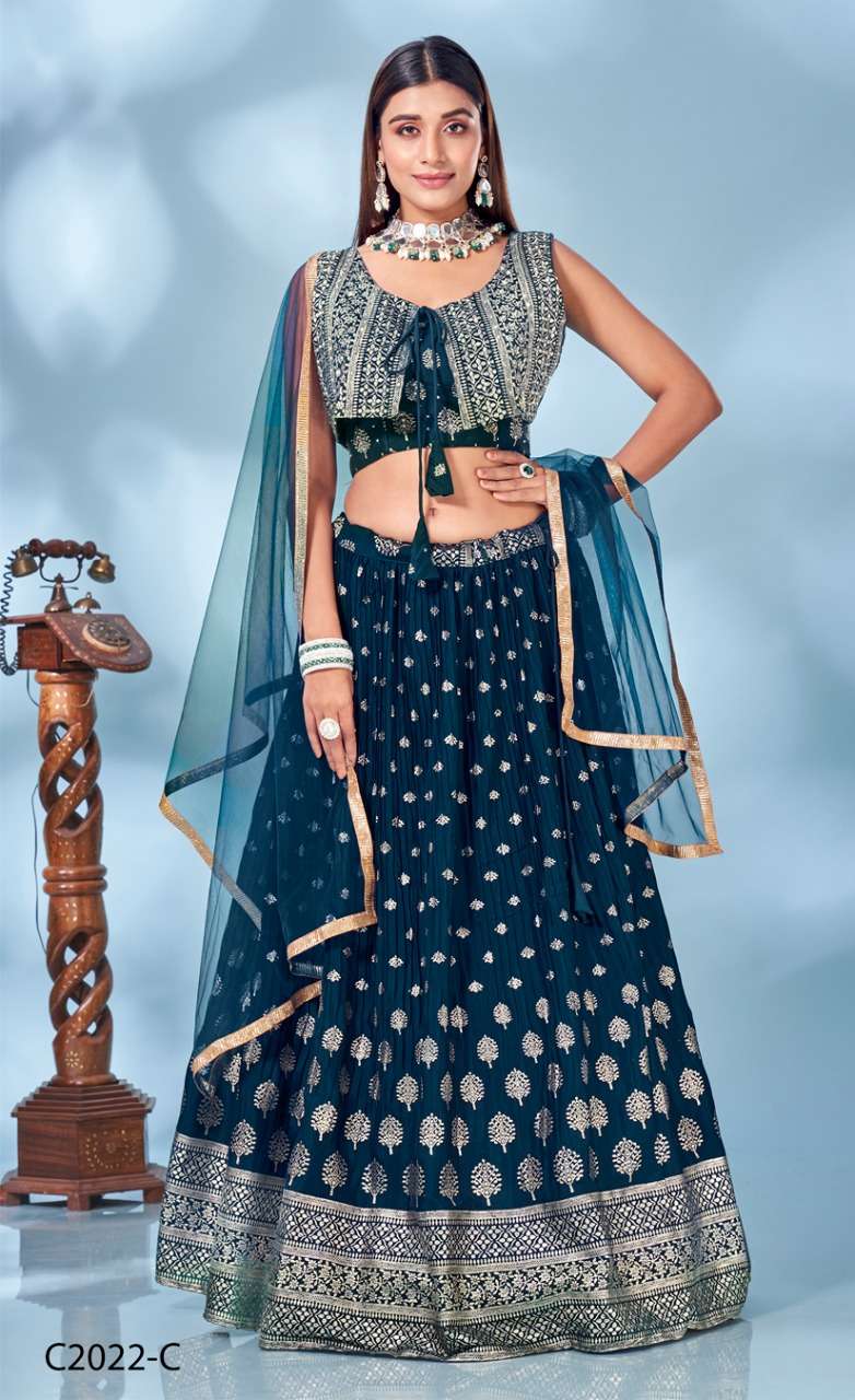 design number c2022 amoha trendz lehenga fancy jacket stylish lehenga collection indian designer lehenga collection in affordale price 