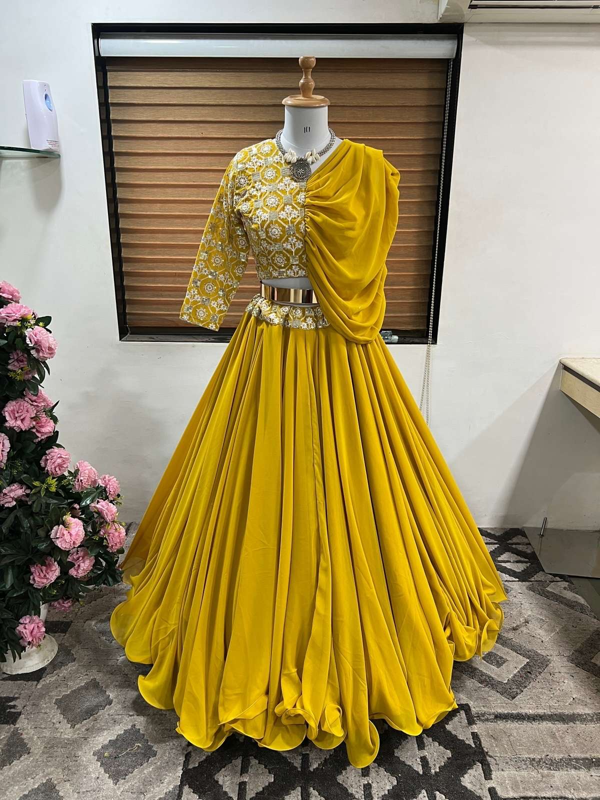 designer lehenga choli new fancy style blouse one side embroidery sleeve and other side frill sleeves designer partywear boutique style lehenga choli in affordale price 