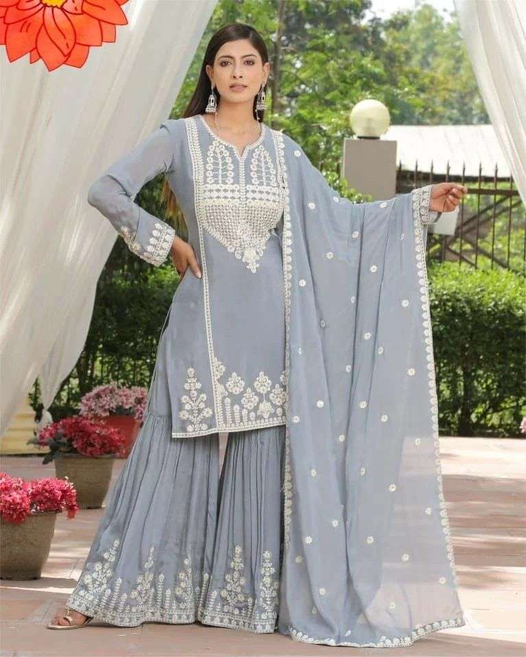 designer partywear readymade sharara suit heavy embroidery work sharara readymade dresses collection