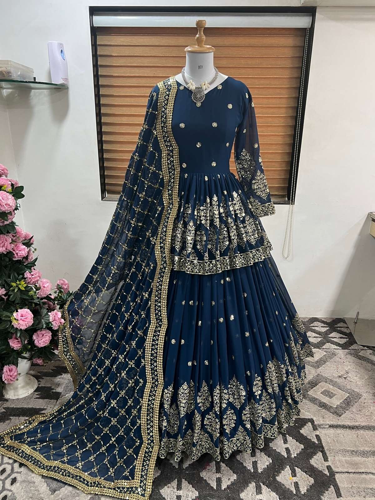 designer partywear top with skirt collection lehenga and top style dress faux georgette with embroidery sequnce work