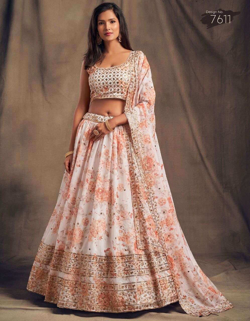 floral 2 lehenga series 7611 to 7619 heavy printed organza designer partywear lehenga in affordable price 