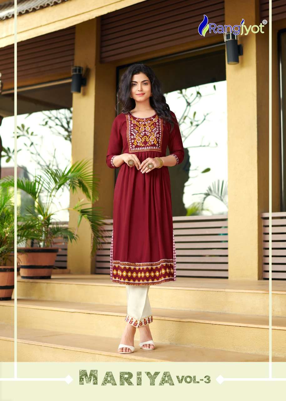 kurti with pant rangjyot maria vol 3 neck embroidery simple sober kurtie with pant 