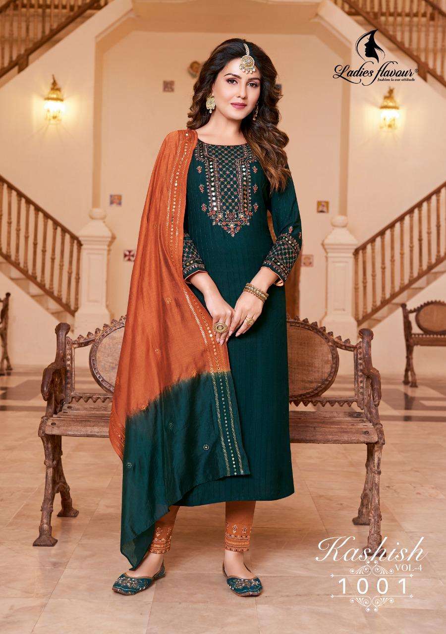 ladies flavour catalogue kashish vol 4 series 1001 to 1006 indian straight suit readymade collection readymade dress collection 