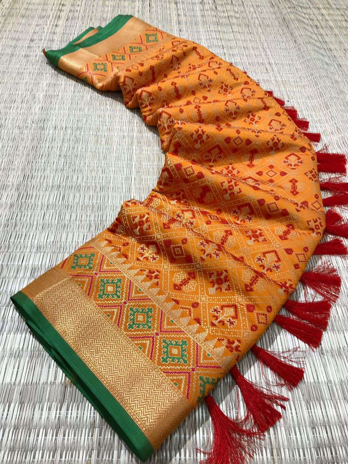 rajkoti patola pure patola silk saree with patola fusion all over contrast patola weaved with contrast meenakari patola saree collection