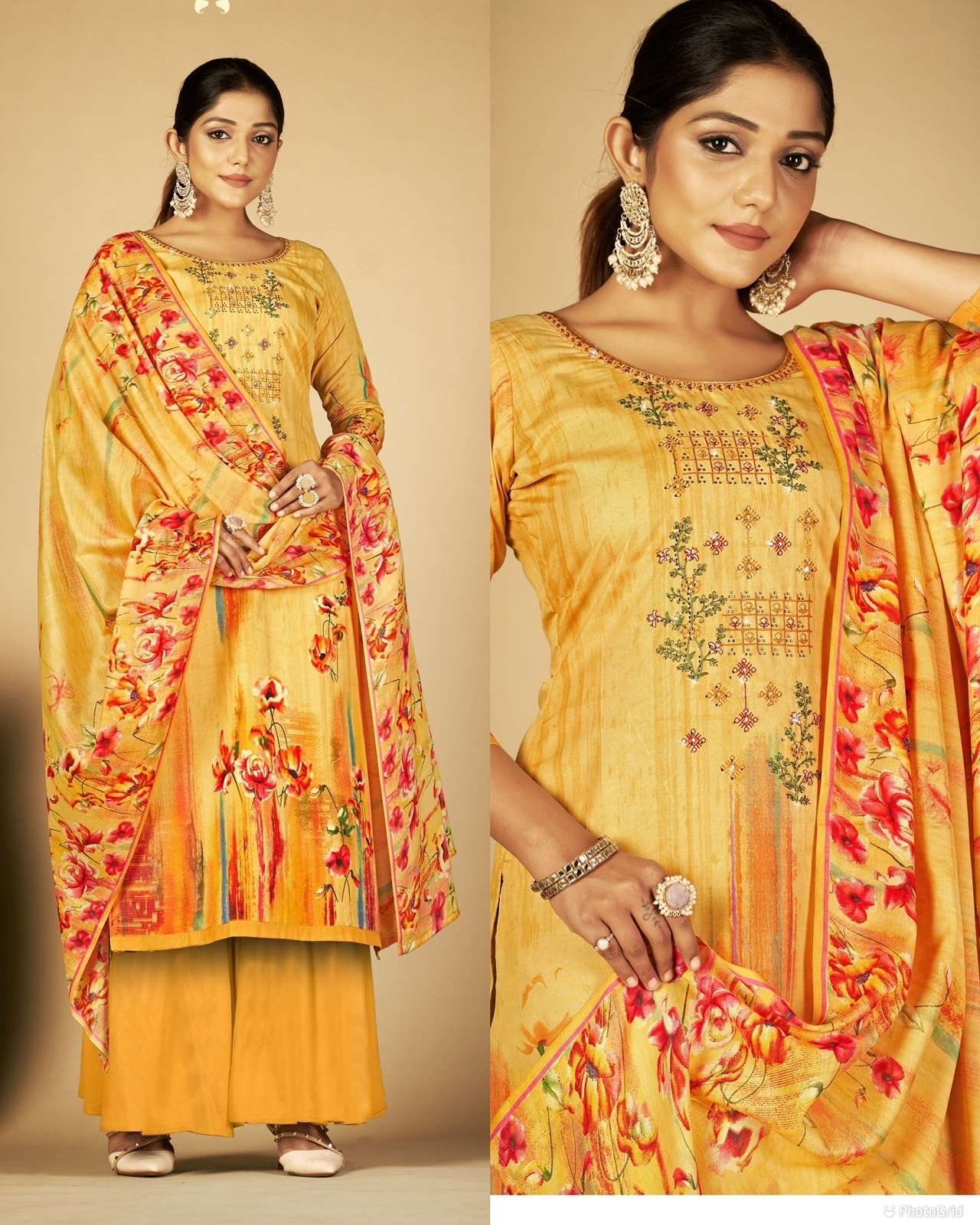 shehnaaz ready to wear top plazzo duppta set with heavy embroidery work premium soft cotton hit prints readymade dress 