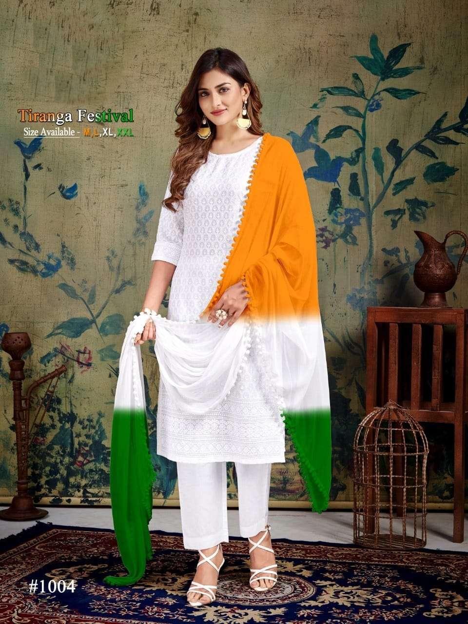 tiranga festival series 1001 to 1006 indian women dress for 26 january republic day suit tiranga colour duppta white embroidey kurtie with pant by poonam designer 