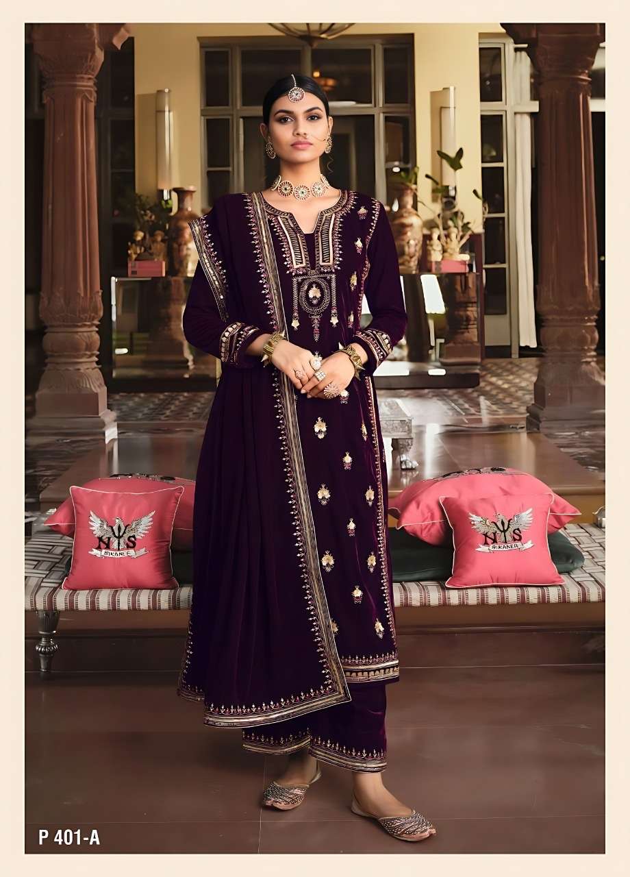 velvet designer partywear suit collection p-401 pure viscose velvet with embroidery suits collection designer partywear velvet suit collection 