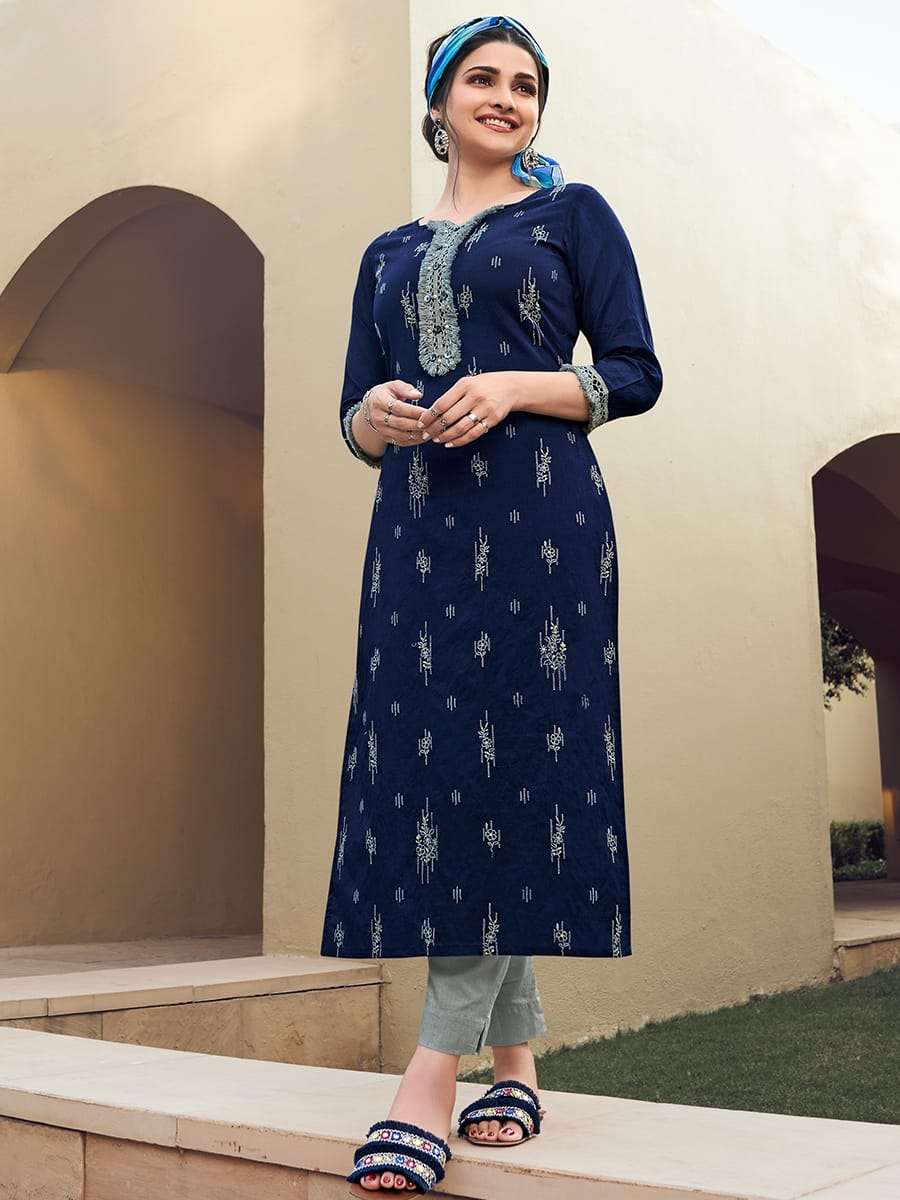 vinay fashion tumbaa series kurtie collection chanderi cotton with thread embroidery simple kurtie with pant collection readymade