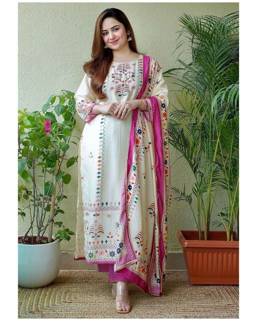 beautifull jaipur print muslin kurtie with pant with duppta full 3 piece readymade suit set readymade dresses collection kurtie with pant and duppta collection