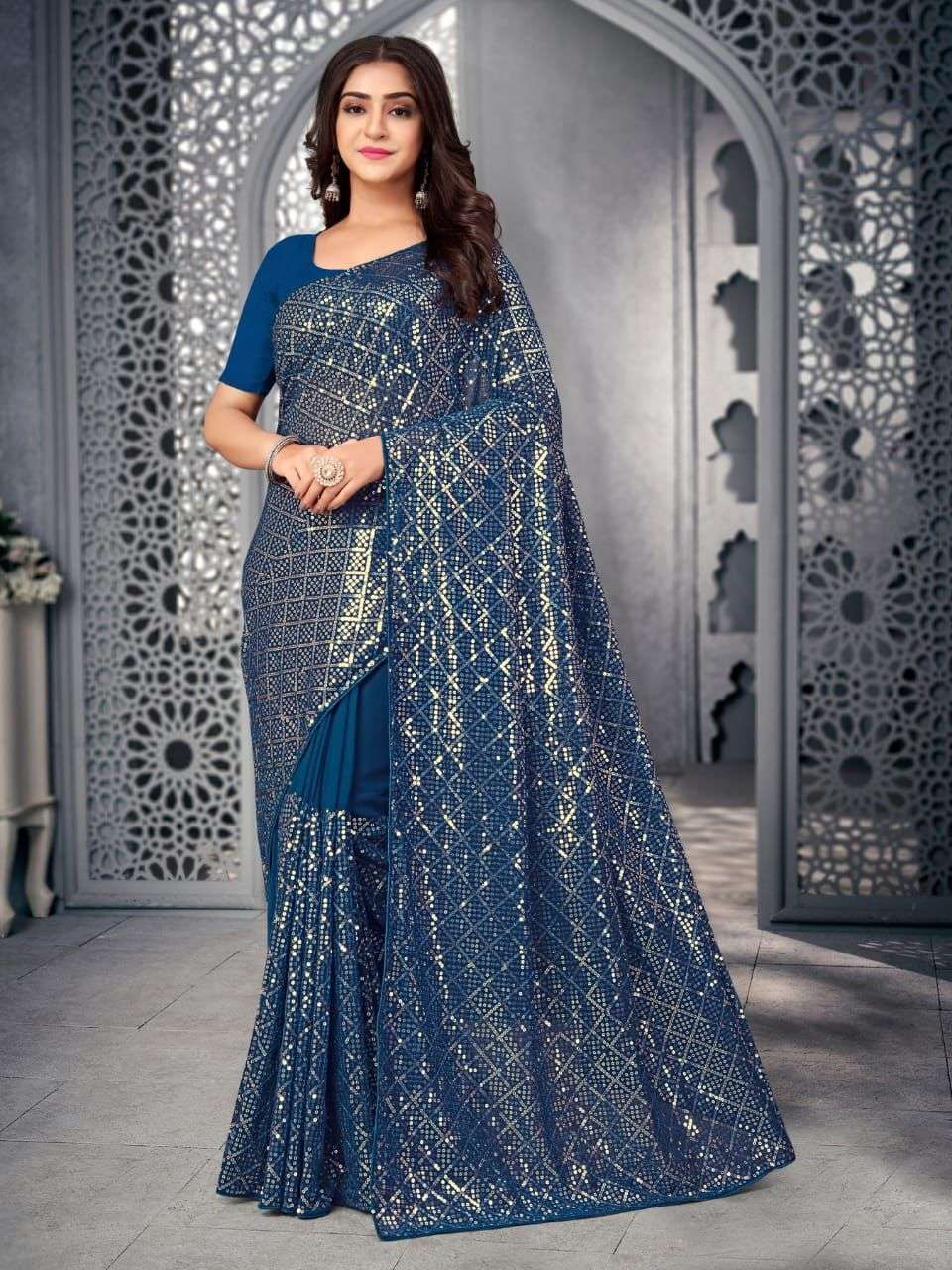 beautifull latest saree collection designer partywear saree premium georgette fabric with emboridery on it saree collection