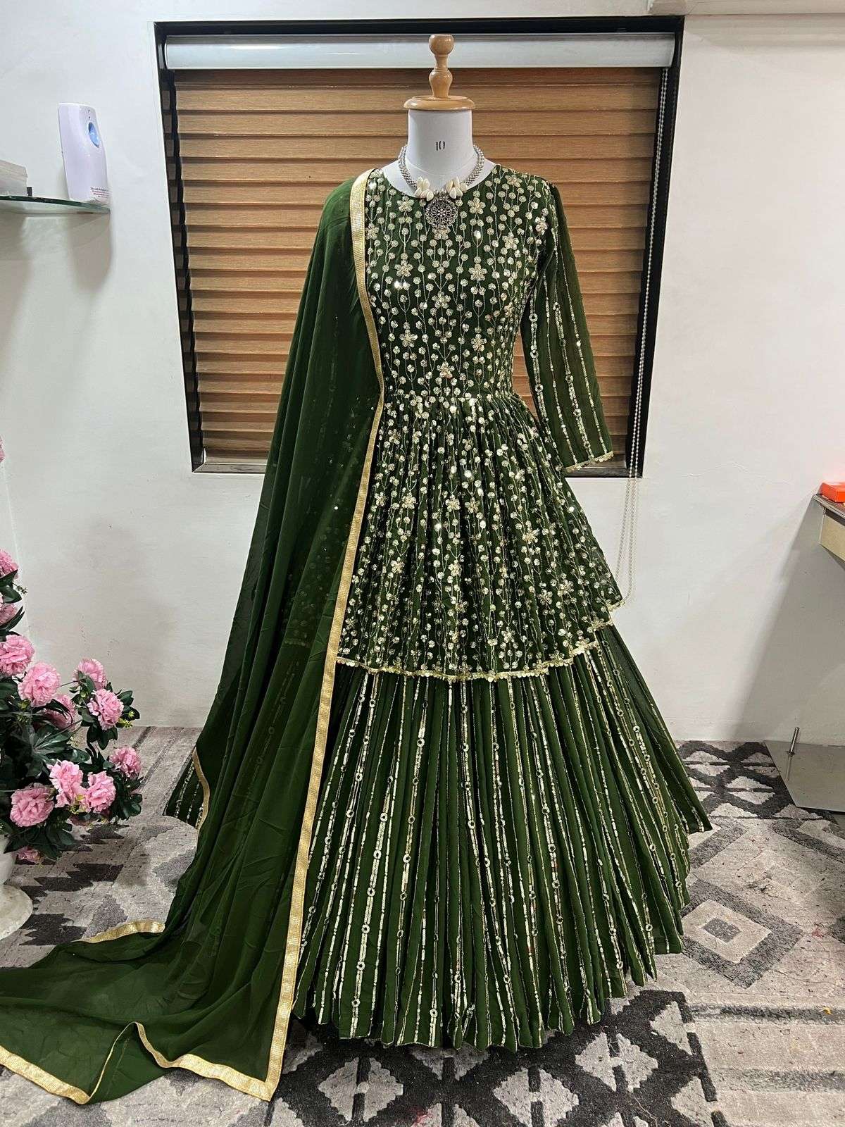 faux georgette with heavy 5mm embroidery sequnce work with sleeves paplone dress desinger partywear suit in affordable price 