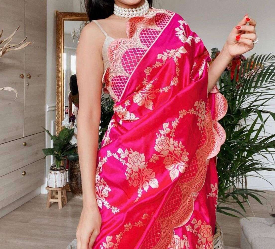 kanjivram body ranipink colour bordercut work design in pallu designer panthani style zare weaving designer saree collection in affordable price 