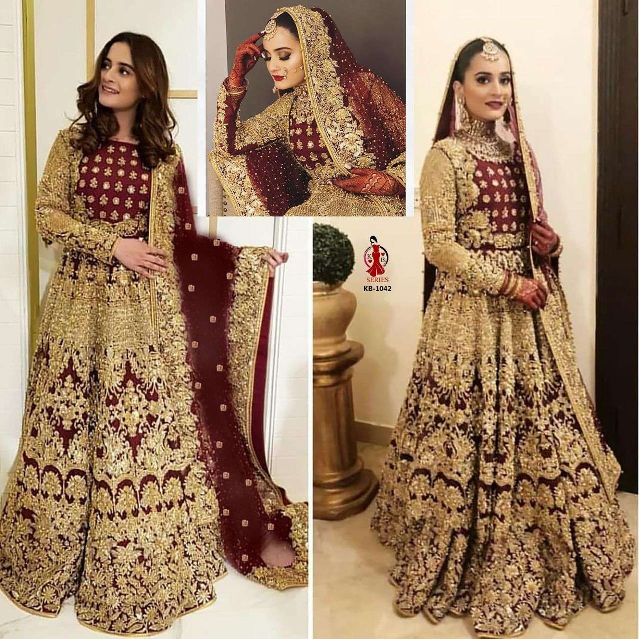 kb series present bridal lehenga boutique collection make you in royal design number kb1042 designer marron colour special bridal lehenga collection in affordable price 