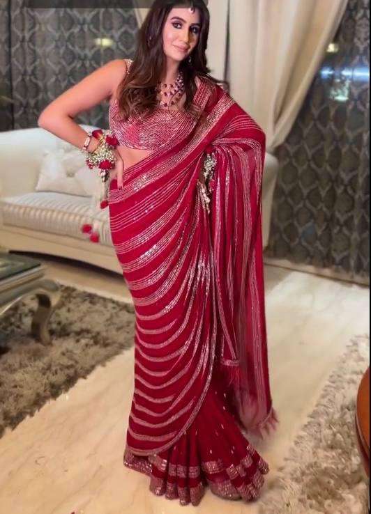 new superhit trending embroidered cotton thread sequnce lace border bollywood saree inspired by celebrity bollywood style saree in affordable price