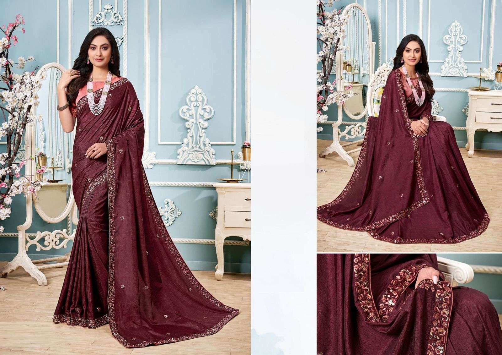 new traditional cpallu saree queen vichitra silk saree multi embroidery thread work saree indian saree collection in affordable price