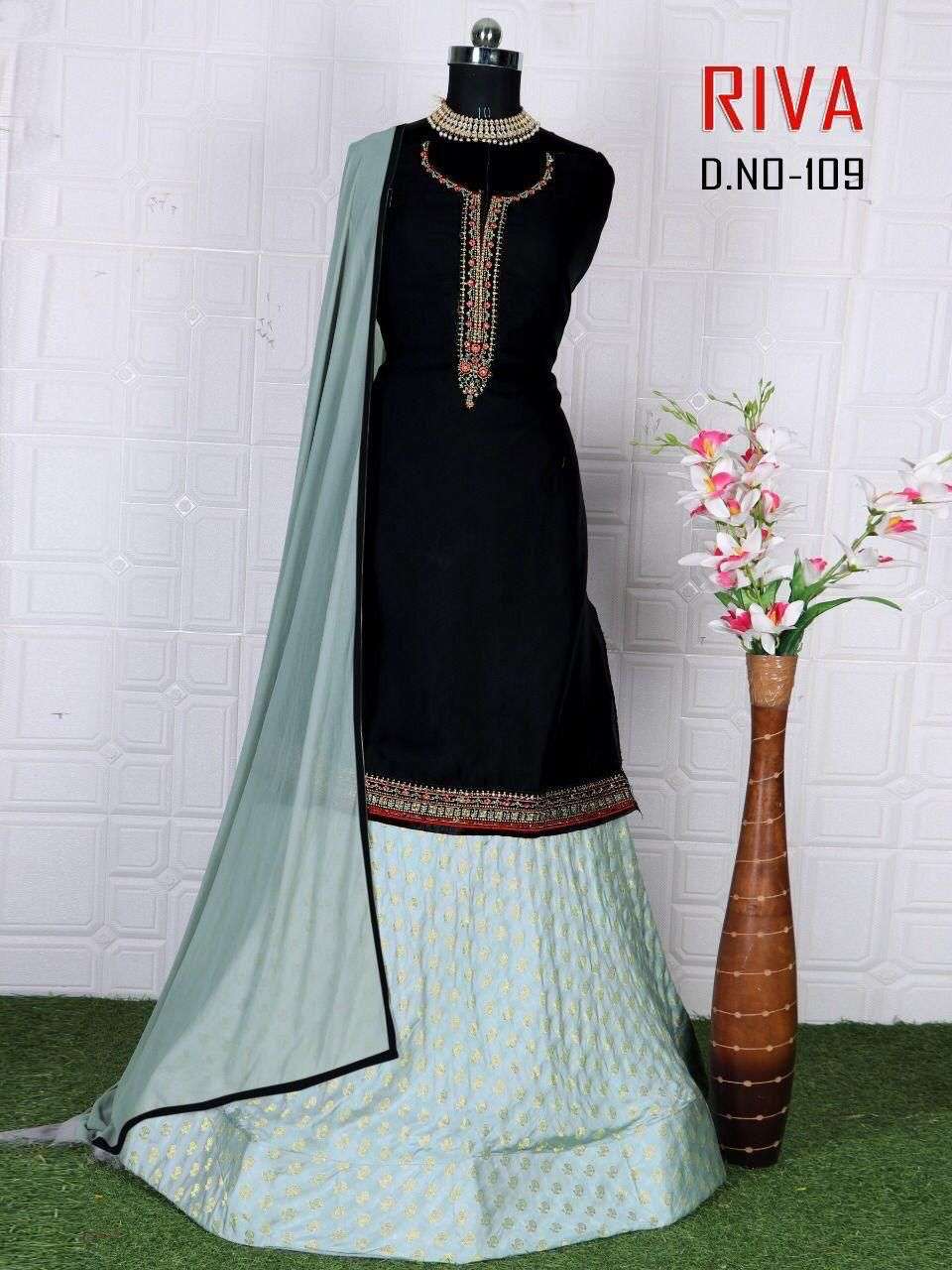 riva 109 designer partywear suit top with lehenga design designer partywear lehenga style bottom suits collection in affordable price