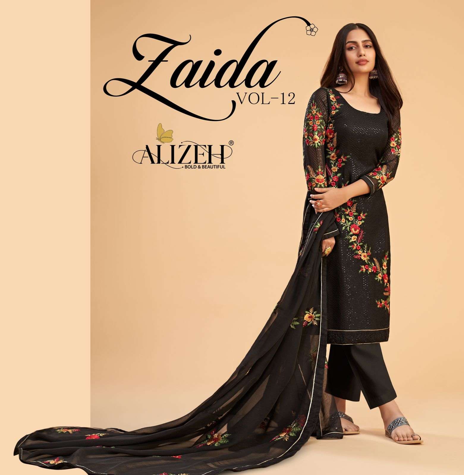 alizeh zaida vol 12 series 2053 a to 2053 d designer partywear stylish starightdresses collection 