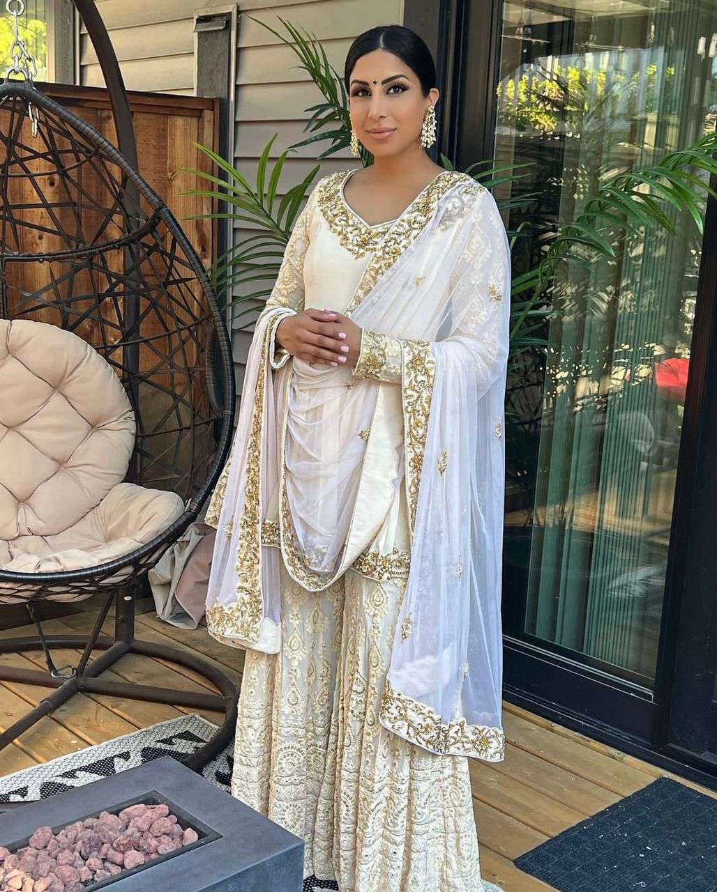 designer partywear whilte colour sharara suits heavy designer white colour sharara suit in affordable price