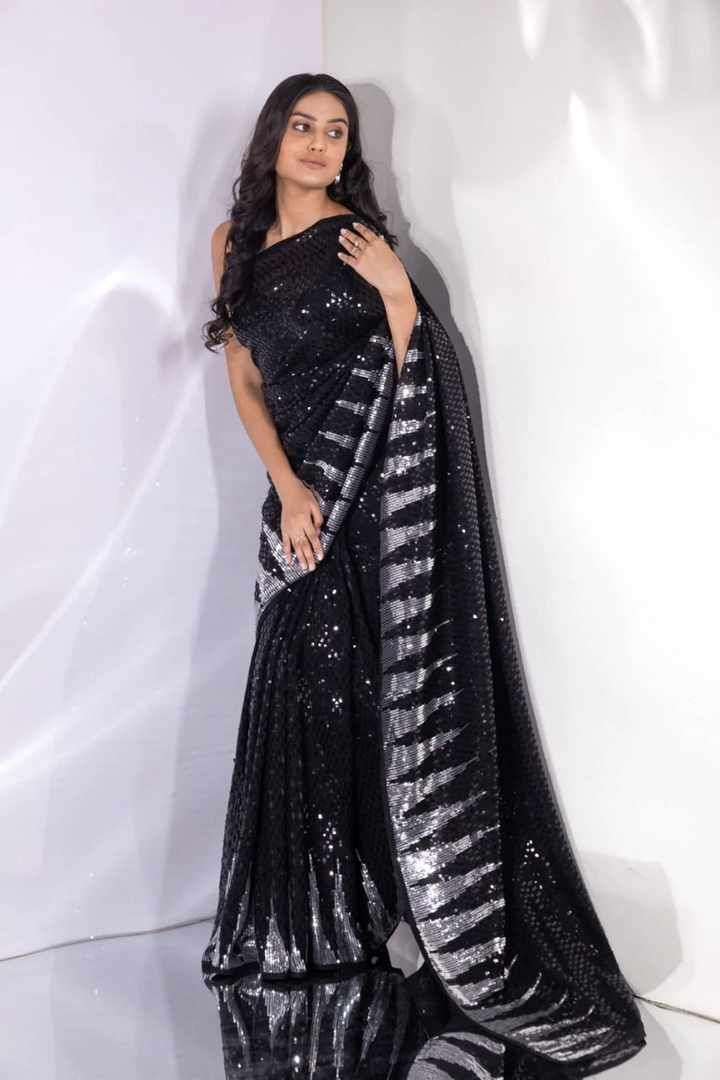 hc651 most beautifull latest sequnce saree collection partywear saree in black colour designer partywear saree in affordable price