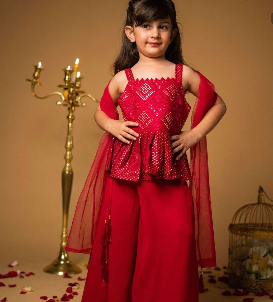 Girls Tomato & Grey Embroidered Ready to Wear Lehenga & Blouse With Du –  Betty Ethnic India