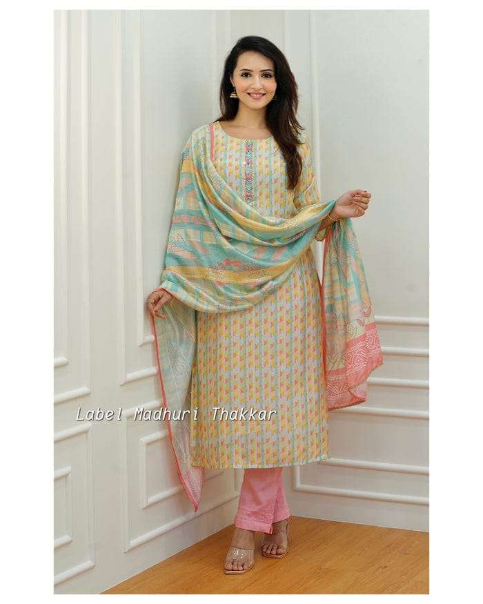 muslin suits readymade handwork on neck beautifull printed with handwork pure muslin readymade suits in best price 