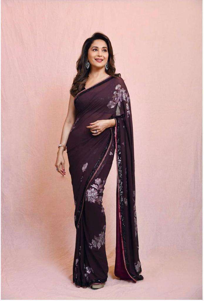 presenting latest saree collection hc 465 premium georgette embellished with beautifull sequnce work bollywood saree collection