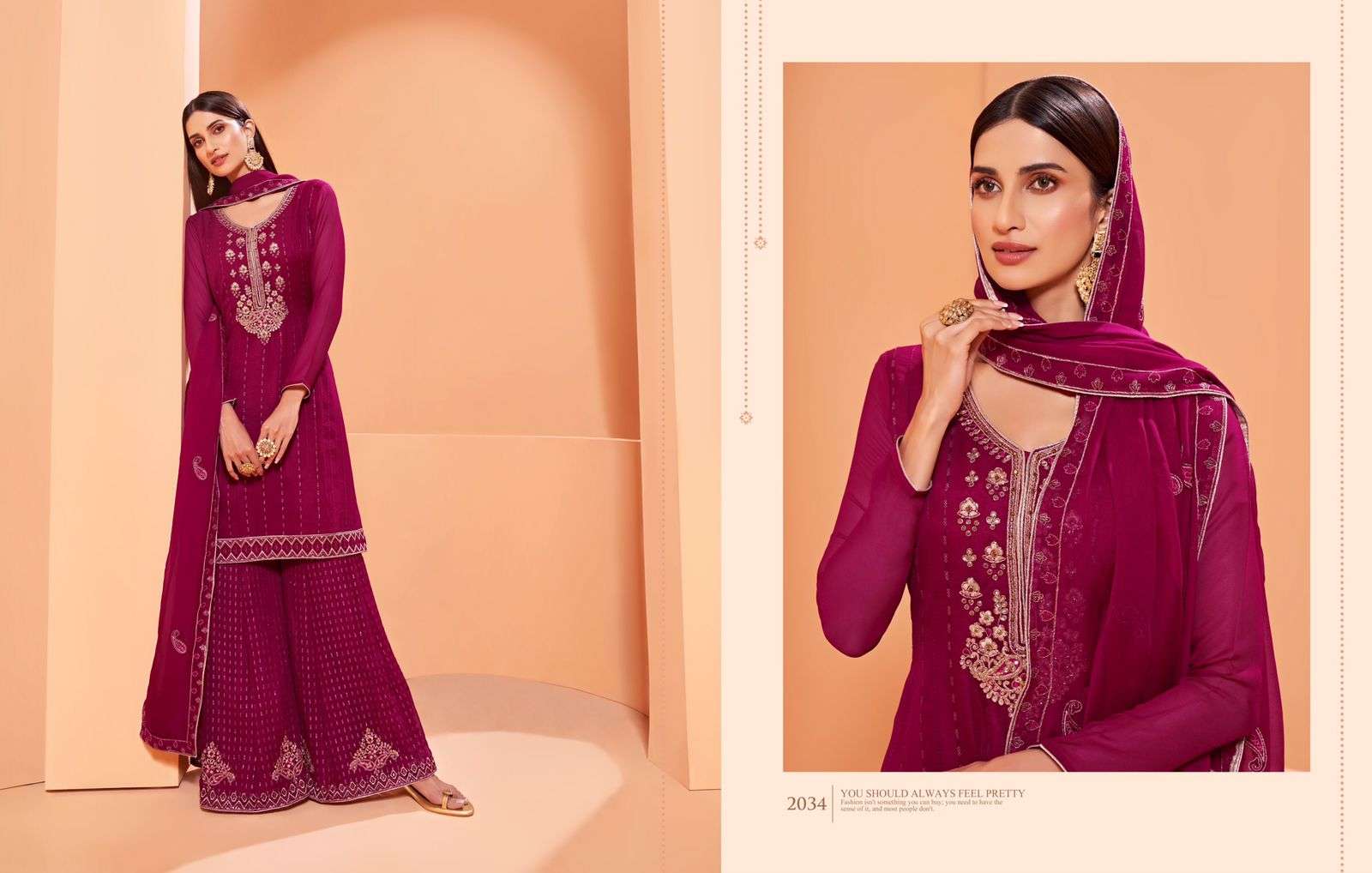 alizeh design number 2034 gharara suit collection marron colour georgette with heavy embroidery partywear gharara suit 