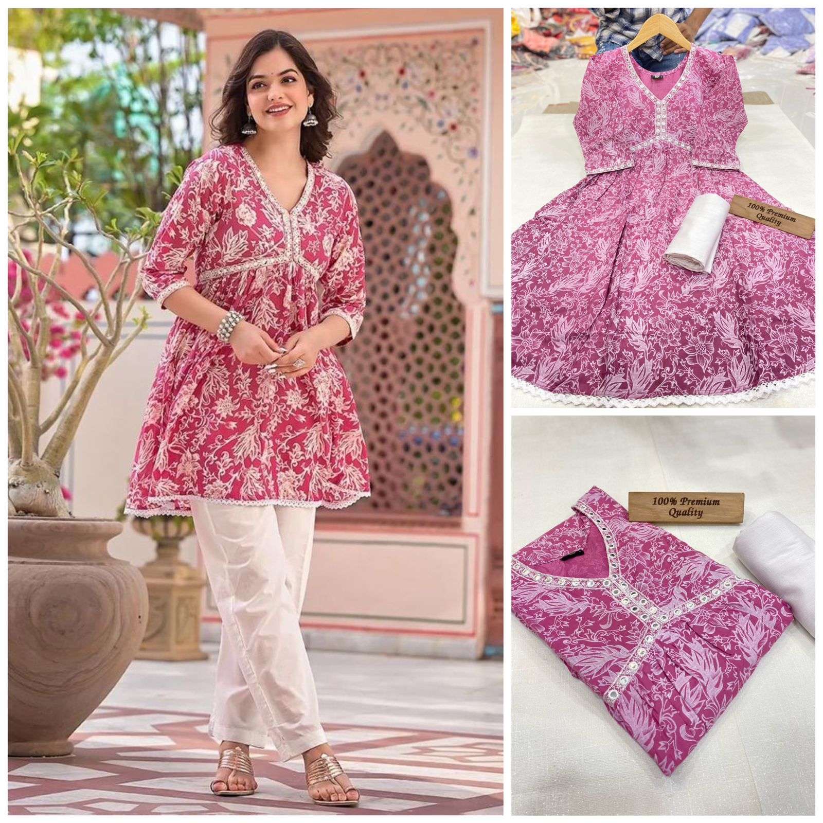 farmhouse kurtie alia cut stylish kurtie aliacut short top kurtie with pant reyon cotton printed with embroidery kurtie with pant 