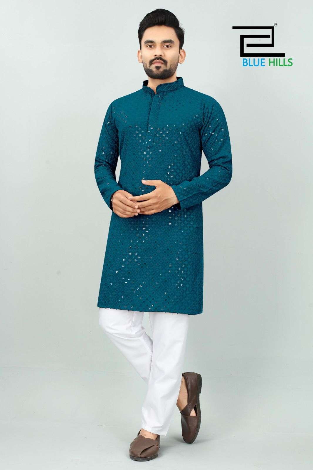 Desi Boyz Traditional chikan work kurta for all beautiful occasions lucknavi sequence embroidery kurta pyjama for mens wear kurta pyjama 