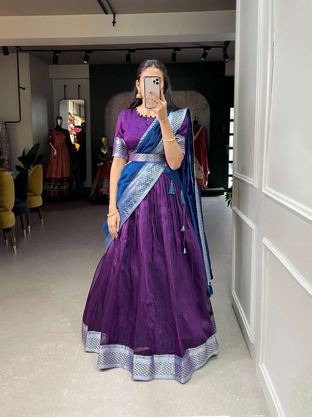 lehenga choli go with this traditional dupion silk lehenga to make yourself at cultural event saree style silk lehenga choli for southindian festivals 