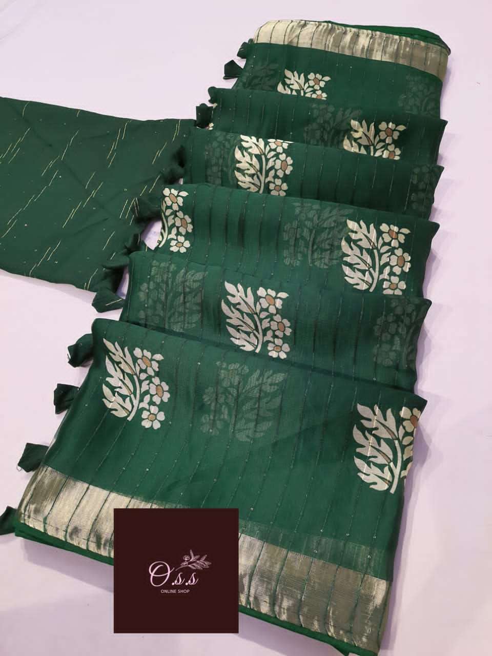 organza lover beautiful batik  print style in all over saree beautiful finishing sequence with dhaga weaving lining in all over saree sequence n jari weaving work in all over blouse 