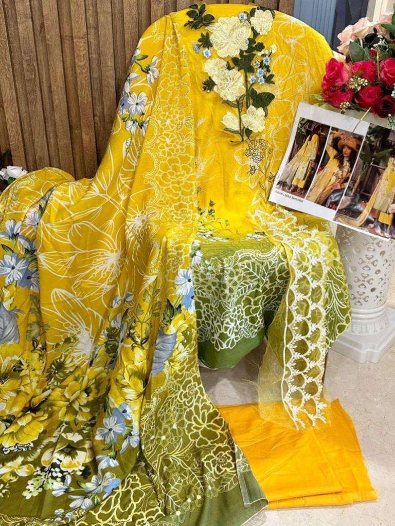 sana safinaz vol 1 semi cotton digital print very soft fabric kameez with cotton bottoms all unstitched digital print very soft chiffon duptta embroidery patches pakistani suit