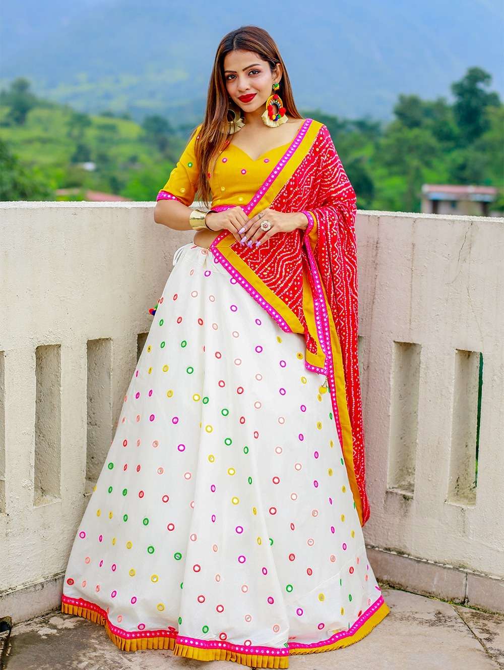 lehenga choli white colour designer pure cotton mirror work with lace border designer partywear lehenga blouse 1620wht