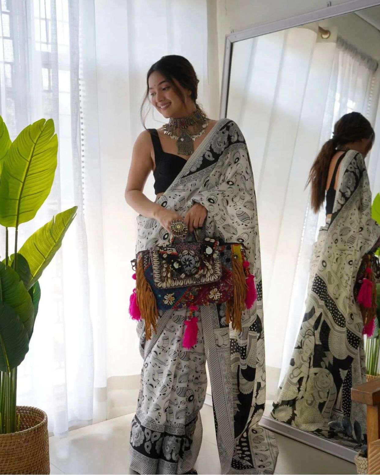 new fancy saree launched pure mulmul cotton silk designer white and black print saree indian saree collection 