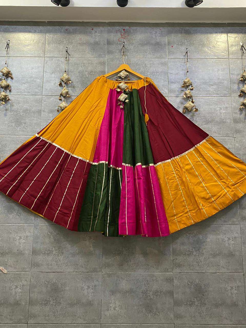 reyon multicolour skirt reyon multi gotta skirt 7 to 8 meter flair full stiched skirt lehenga full flair only lehenga for navratri  