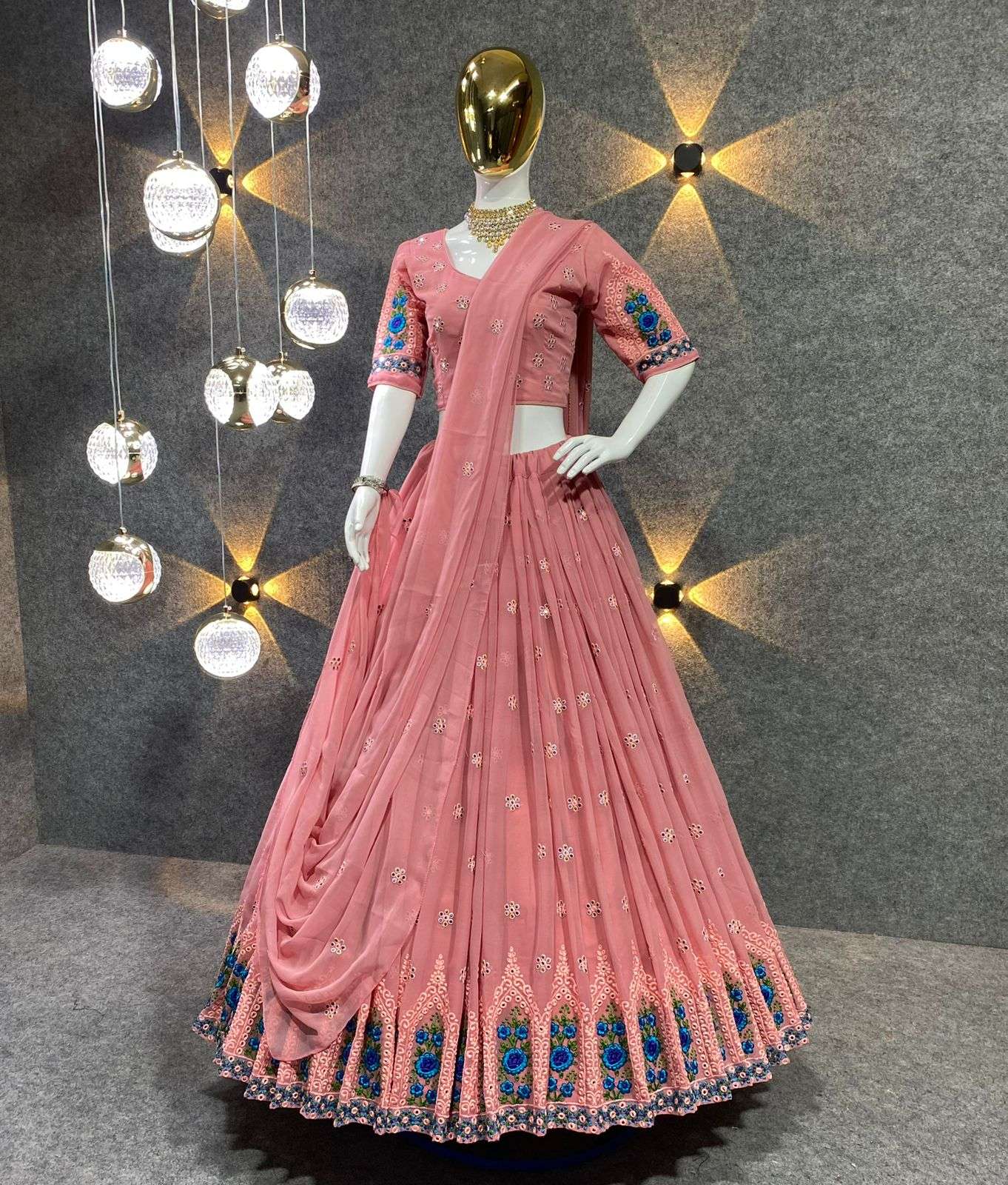 pink colour colour embroidered attractive party wear silk lehenga choli has a regularfit and is made from high grade fabrics and yarn full embroidery lehenga collection 