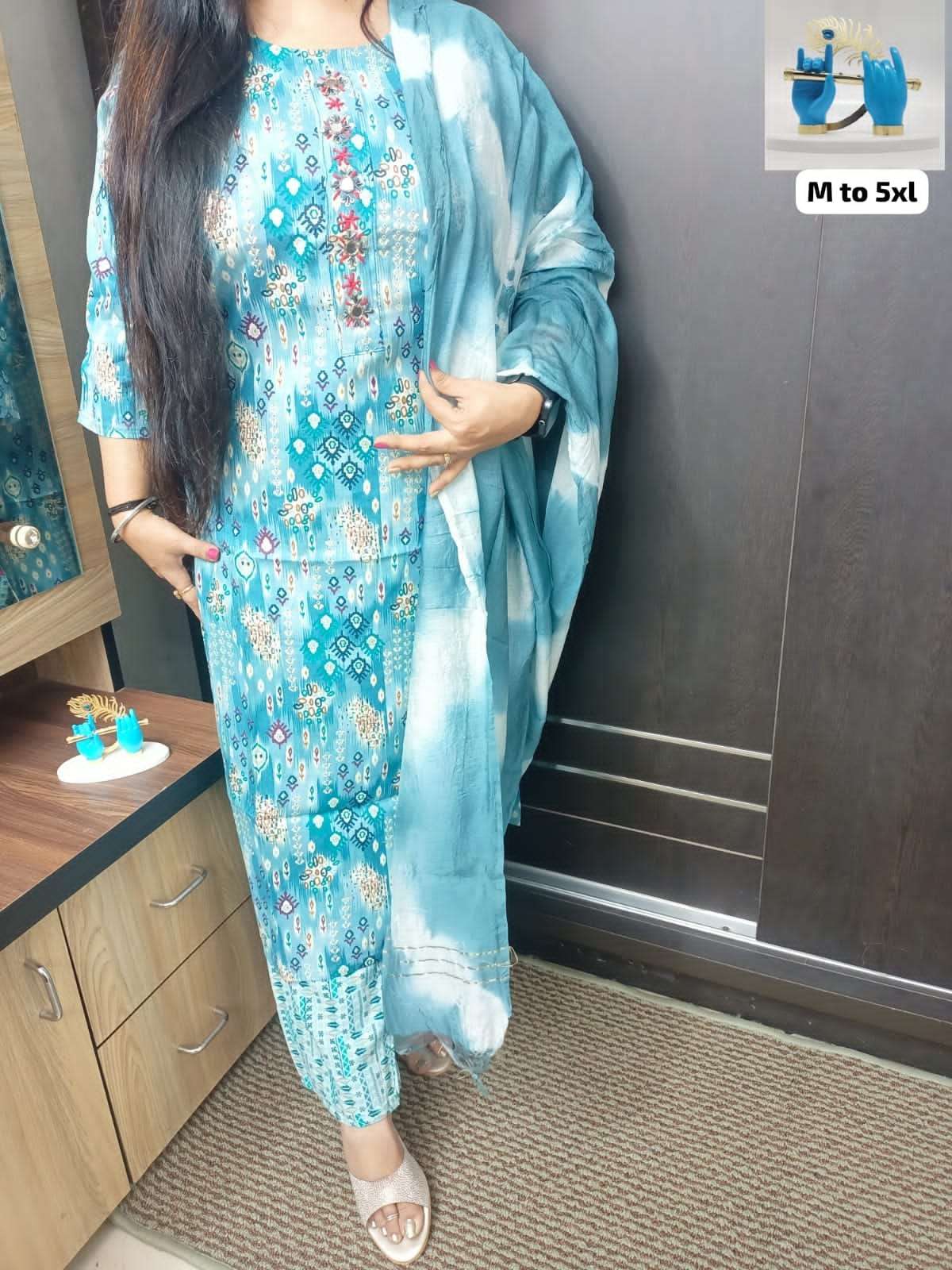 premium  arrivals premium reyon beautiful printed kurtie hand work pant with dupatta set readymade dresses collection 