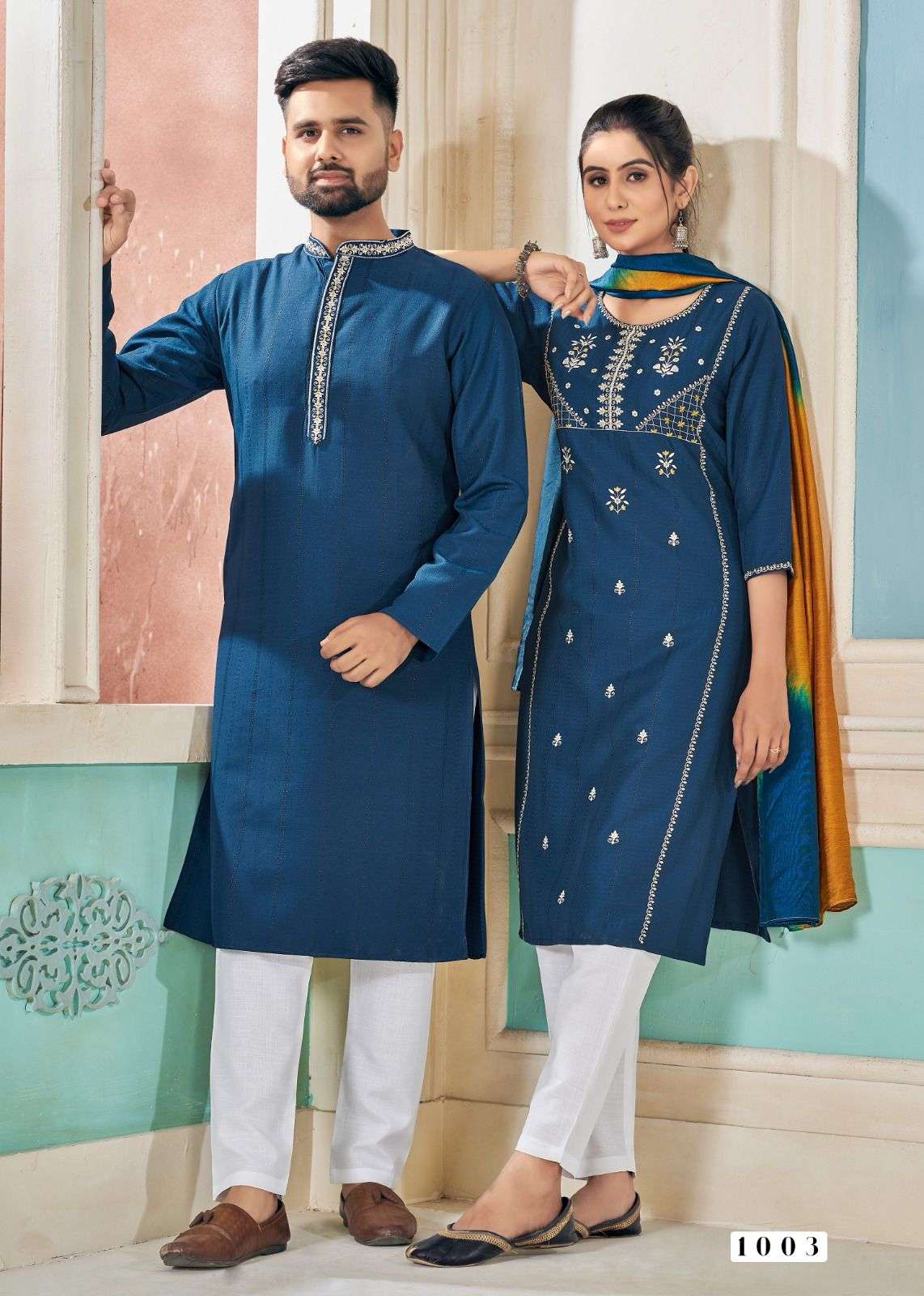 soul mates festival collection couple wearing same combo couple twinning combo mens kurta payjama same for womens kurtie with pant and duppta couple twinng combo 