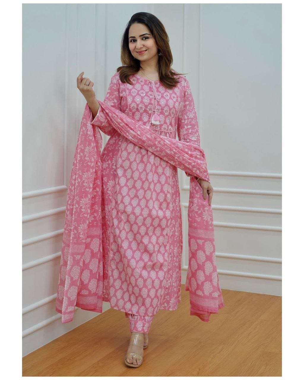 festival special pink floral afghani suit set afghani pants and dupatta readymade pure cotton suit set readymade dresses collection 