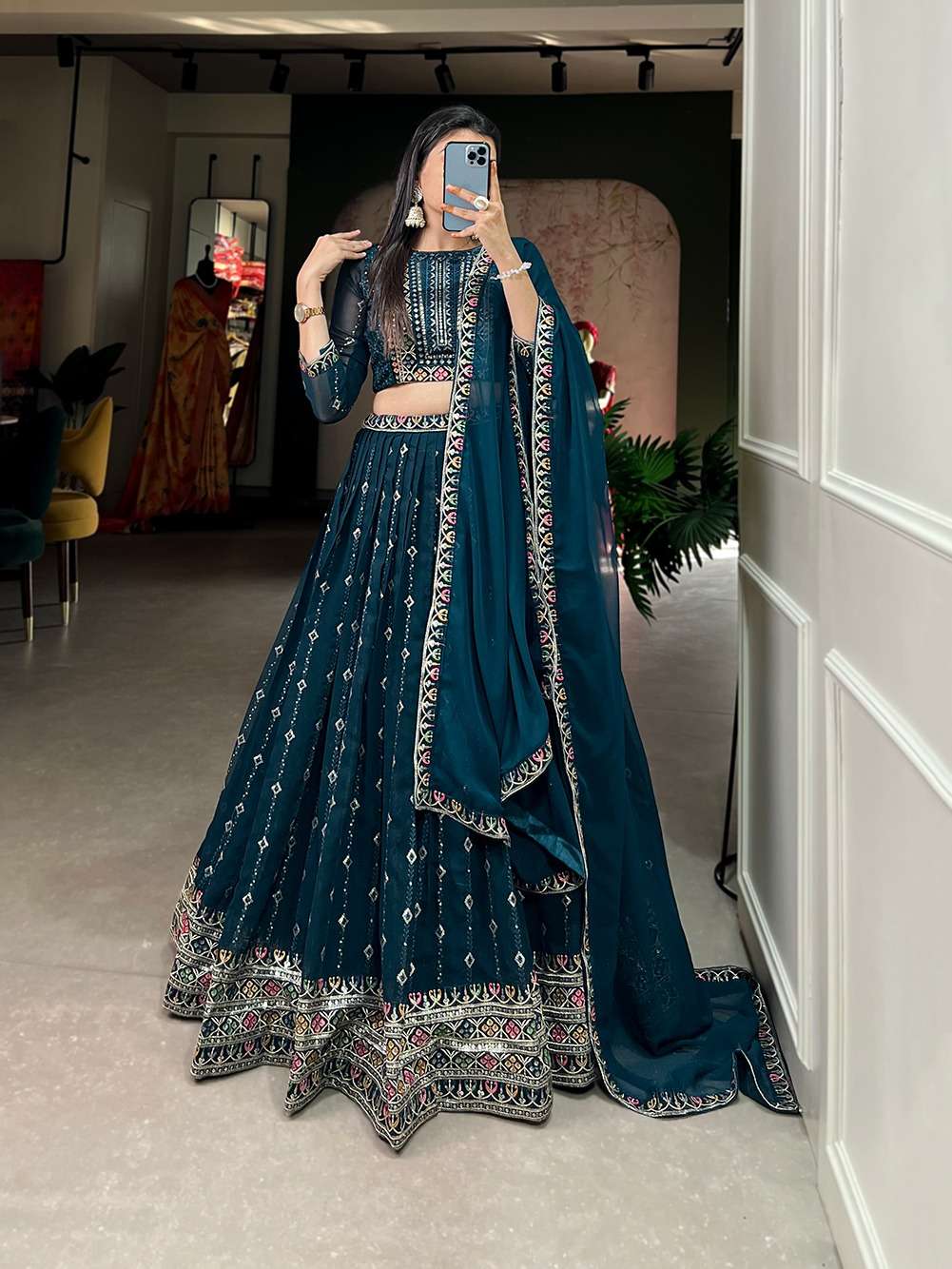 lehenga choli a step into festivities adorned in this embroidered lehenga choli  georgette lehenga work sequins and thread embroidery work designer partywear lehenga  