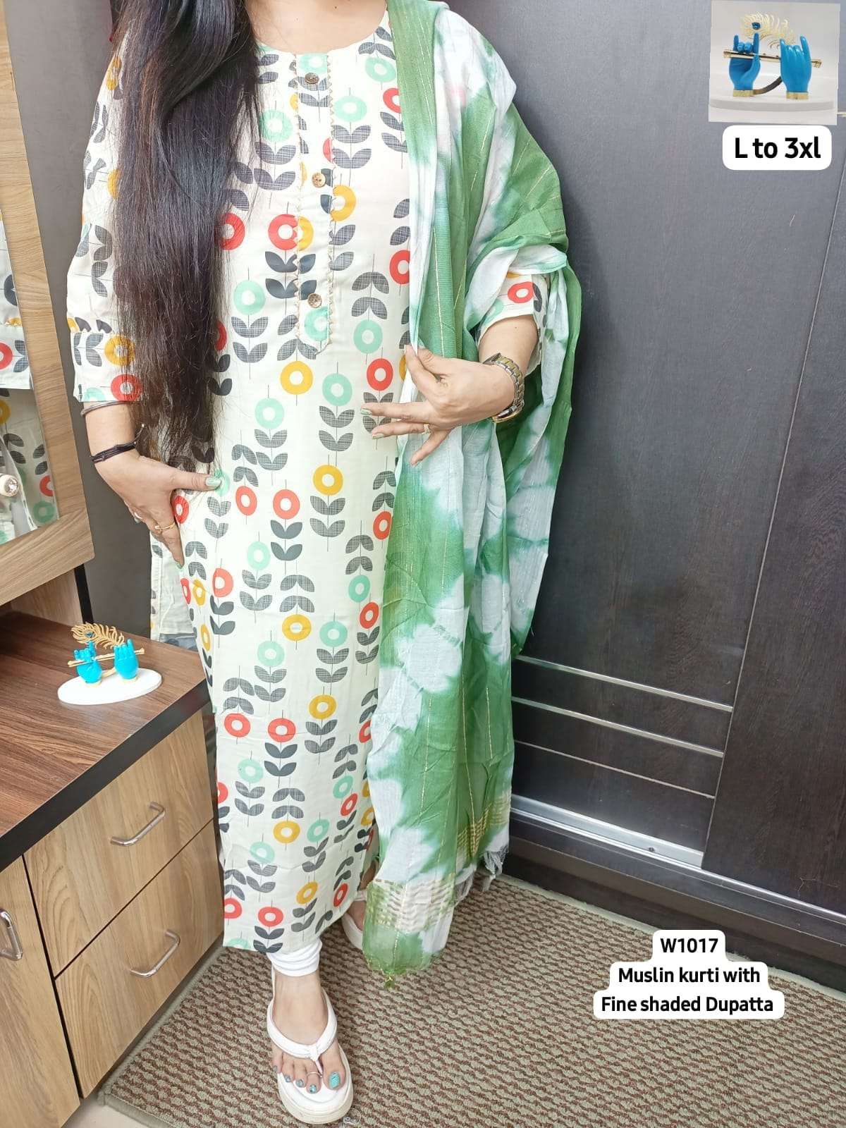 muslin readymade kurtie with fine shaded duppta l to 3xl size pattern muslin kurti dupatta set stylish dailywear kurtie collection  