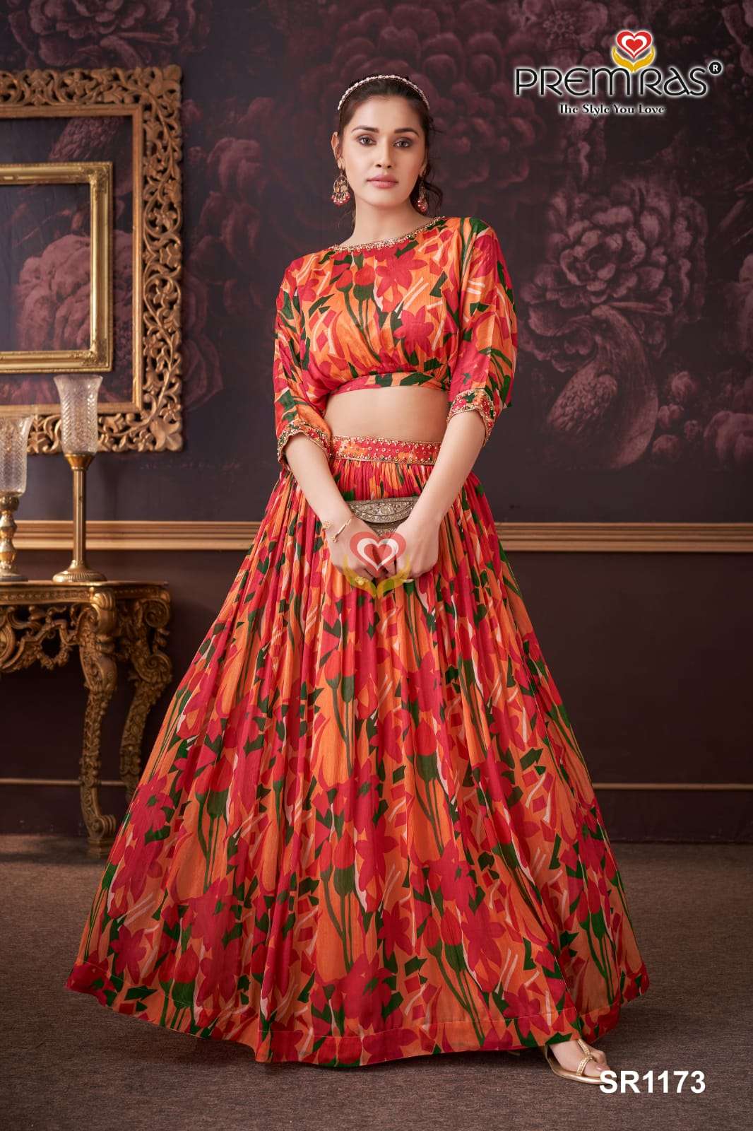 pure chinnon with handwork sizes m xl with 1 margin inch on each side prem setu presents eye catchers crop tops with super stylish pattern lehenga choli 