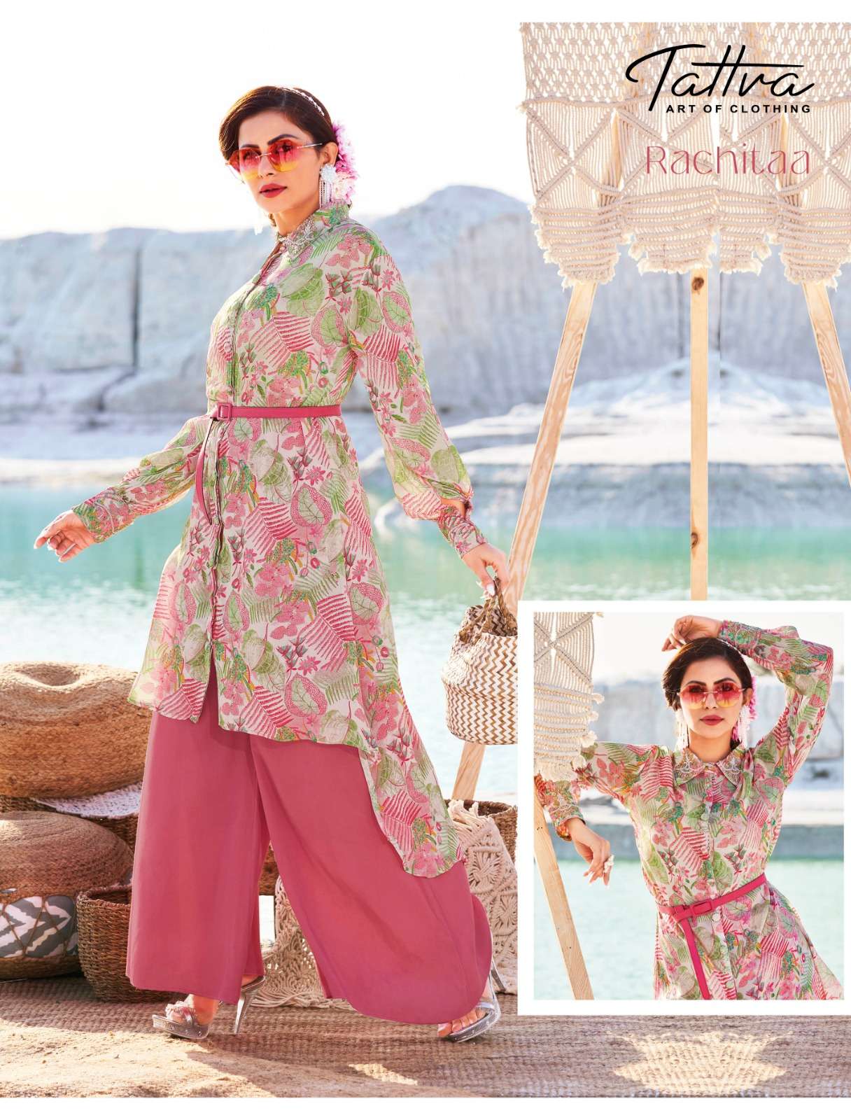 tattva catalogue royal touch indowester designer kurtie with plazo pant designer waist belt readymade partywear indowestern collection  