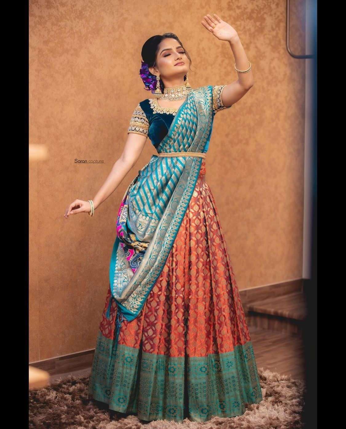 lehanga unstiched material you can wear your self kanjiveram silk pure zari half saree with blouse along with duppta half saree lehenga partywear collection 